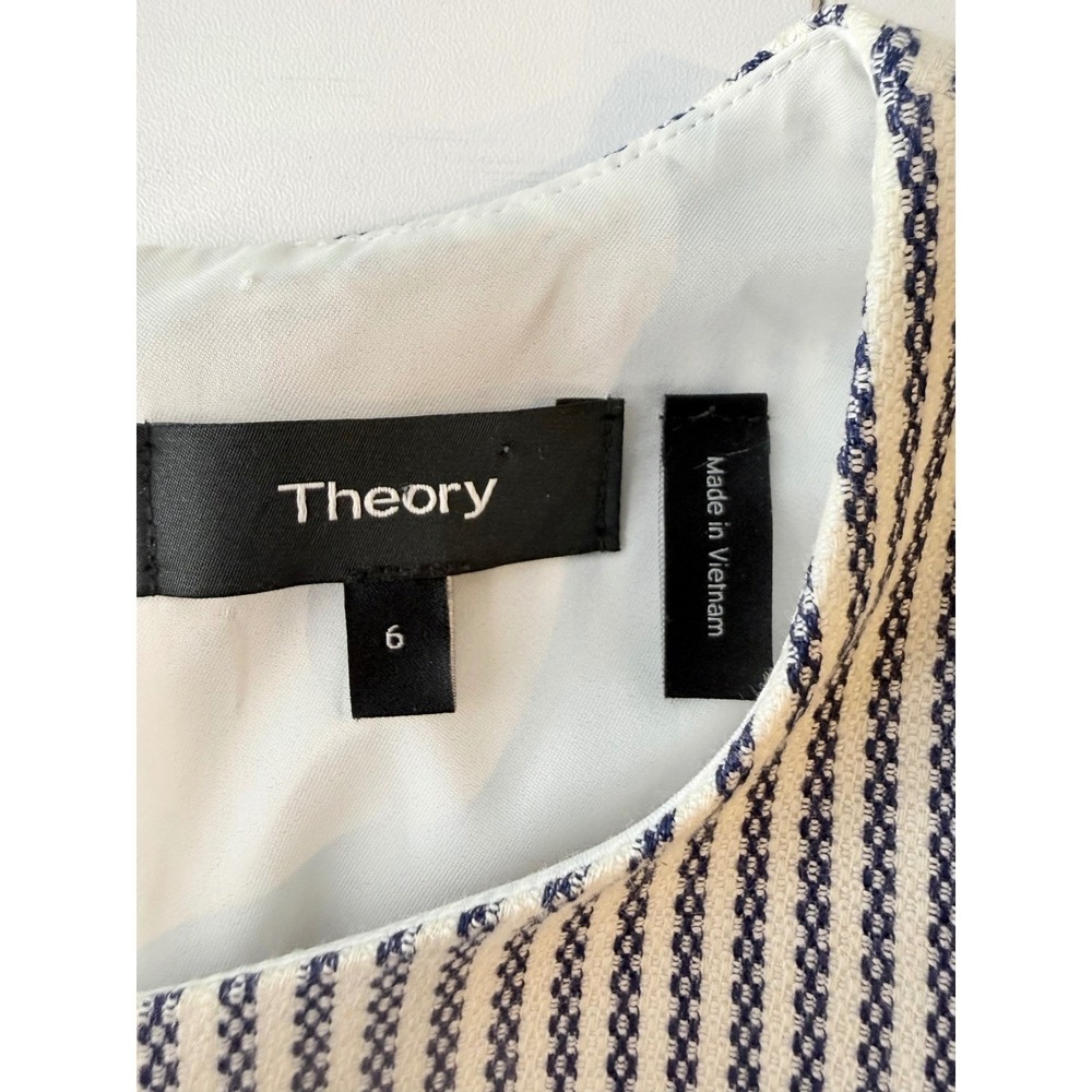 Theory Helaina Sayre Stripe Dress Women 6 Navy Blue White Wool Blend Sleeveless - Picture 6 of 10
